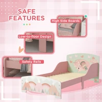 ZONEKIZ Toddler Bed Frame, Kids Storage Shelf Unit with 6 Fabric Bins for Ages 3-6 Years, Pink(m-7)