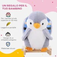HOMCOM Cavallo a Dondolo a Pinguino in Peluche con 32 Musiche e Cintura di Sicurezza, Età 18 Mesi(m-7)