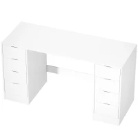 HOMCOM Birou 140 cm cu 8 sertare, masă de birou modernă cu spațiu de depozitare, aspect lemn alb(m-1)