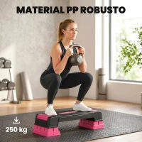 SPORTNOW Step de Aeróbic Step para Fitness con Altura Ajustable de 12/17,5/22,5 cm Carga 250 kg para Casa Gimnasio Rosa(m-6)