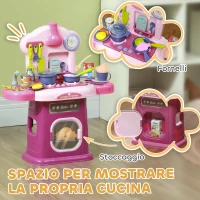 AIYAPLAY Cucina Giocattolo per Bambini 3-6 Anni con 38 Accessori e Suoni Realistici, in PP e ABS, 51x21x60 cm, Rosa(m-5)