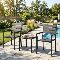 Outsunny 3-teiliges Garten Bistro Set Bistrotisch mit 2 Stühlen Lamellendesign Holzoptik HDPE-Tischplatte Rostbeständig(m-9)