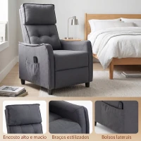 HOMCOM Poltrona de Massagem Reclinável com Apoio para Pés 2 Zonas de Massagem Assento com Molas Bolsos Estofado em Linho Cinzento(m-7)