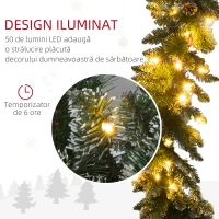 HOMCOM Ghirlandă de Crăciun cu 50 de lumini LED albe și decorațiuni, din plastic și metal, 180x30x30 cm, verde(m-5)