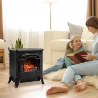 HOMCOM Camino Elettrico con Effetto Fiamma Regolabile, Caminetto Elettrico 925W/1850W con Temperatura Regolabile, Termostato, Protezione da Surriscaldamento, 36 x 25.5 x 41.5cm, Nero(m-10)