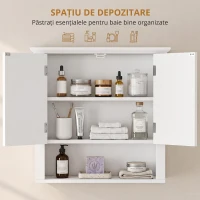 HOMCOM Dulapior 2 Rafturi de Montat pe Perete de Perete Bucatarie Baie Lemn 60x19,8x58cm Alb(m-4)