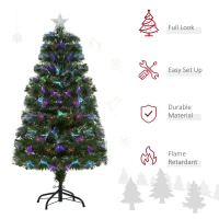 HOMCOM 4FT Multicoloured Artificial Christmas Tree w/ Fibre Optic Lights Pre-Lit Modes Metal Stand Star Holder Home Seasonal Decoration(m-4)