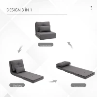 HOMCOM Fotoliu de podea cu pat pliabil, design 2 în 1, pernă detașabilă, 60 x 80 x 56 cm, Gri închis(m-6)