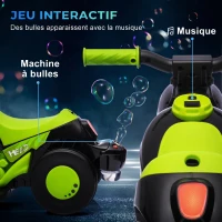 AIYAPLAY Moto électrique enfants 2-5 ans, 3 roues, 6 V, 3 km/h, avec fonction de bulles, effets lumineux et sonores, vert(m-4)