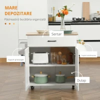 HOMCOM Masă bucătărie multi-spațiu 1 sertar 1 dulap 2 uși cu raft reglabil suport prosoape și raft sticle/conimente - MDF alb(m-6)