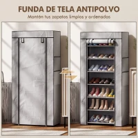 HOMCOM Zapatero de 7 Niveles, Zapatero Estrecho de Acero con Funda de Tela no Tejida 2 Bolsillos para 14-21 Pares Gris(m-6)