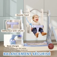 AIYAPLAY Toboggan et balançoire pour enfants 4 en 1 avec panier de basket et échelle, 147,5 x 160 x 107 cm, bleu clair(m-6)