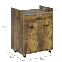 HOMCOM Cărucior de Bucătărie cu Sertar, Dulap și 4 Roți din Lemn, 60x40x77 cm, Maro Rustic(m-3)