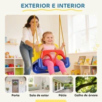 Outsunny Baloiço Infantil 3 em 1 Cordas Ajustáveis com Encosto Amovível Barra em T Cinto de Segurança Azul Escuro(m-7)