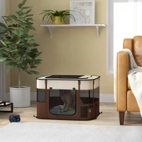 PawHut Box per Animali con 6 Finestre, 3 Porte e 2 Borse Portaoggetti, Poliestere e Acciaio, 74x60x45 cm, Marrone(m-9)