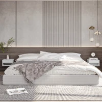 HOMCOM Conjunto de 2 Mesas de Cabeceira Flutuantes Mesas de Cabeceira com Gaveta para Dormitório 37x32x21 cm Branco Brilhante(m-10)