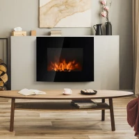 HOMCOM Caminetto Elettrico da Parete con Effetto Fiamma Colorato e Telecomando, Camino Elettrico 1800W con Temperatura Regolabili, Termostato, Timer e Protezione da Surriscaldamento, Nero(m-10)