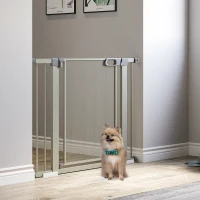 PawHut Barrière de sécurité pour animaux domestique avec fermeture automatique double verrouillage largeur 75-103 cm gris(m-10)