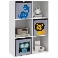 ZONEKIZ Raft pentru jucării pentru copii 3+ ani cu 6 cuburi, din MDF și melamină, 61.8x29.9x91.5 cm, gri și alb(m-11)