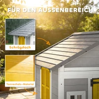 Outsunny Spielhaus Wetterfestes Kinderspielhaus aus Holz mit Tür 6 Fenster 2 Blumenkästen 2 Blumenständern für 3-8 Jahre Grau(m-5)