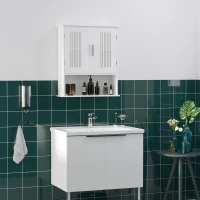kleankin Armário de Parede Casa de Banho com Armazenamento 2 Portas em Ripas Prateleira Ajustável e Compartimento 60x20x70 cm Branco(m-9)