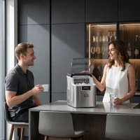 HOMCOM Macchina del Ghiaccio Autopulente da 24 Cubetti ogni 14-18 Minuti con Display LCD, in Acciaio Inox, 25.2x36x37.1 cm(m-8)