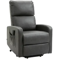 HOMCOM Riser and Recliner Chair for the Elderly, PU Leather Upholstered Lift Chair for Living Room with Remote Control, Side Pockets, Charcoal Grey(m-10)