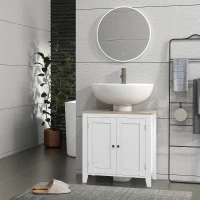 kleankin Mobile Sottolavabo Bagno a U con Ripiano Regolabile Interno, in MDF, 60x30x60 cm, Bianco e color Legno(m-10)
