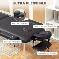 HOMCOM Lettino da Massaggio Pieghevole ad Altezza Regolabile, in Alluminio e Plastica, 215x81x61-84 cm, Nero(m-5)