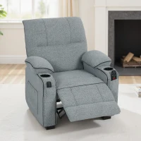 HOMCOM Electric Massage Recliner Armchair with Vibration, Heat, Whisper-Quiet Motor, Memory Function, Velvet Power Reclining Chair with Spring Pack, USB Port, Footrest, Side Pockets, Cup Holders, Grey(m-9)