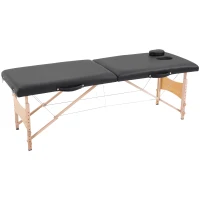 HOMCOM Mobile Massageliege 2 Zonen Klappbar Höhenverstellbar Massagetisch 60 cm Breit mit Tragetasche Holzfüßen Massagebank Massagebett für Tattoo Spa Salon Schwarz(m-1)