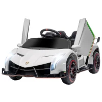 HOMCOM Carro Elétrico Lamborghini 12V Velocidade Máxima 7 km/h com Controlo Remoto MP3 Luzes e Cinto de Segurança 111x61x45 cm Branco(m-11)
