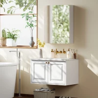 HOMCOM Wall Mounted Bathroom Mirror Storage Cabinet w/ Door Adjustable Shelf, White(m-9)