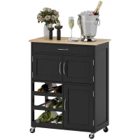 HOMCOM Modern Kitchen Trolley, Rolling Island Storage Cart with Drawer, 9-bottle Wine Rack, Door Cabinets, Black(m-12)