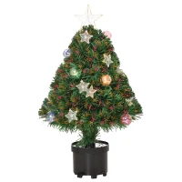 HOMCOM 2FT Pre-lit Artificial Christmas Tree Tabletop Multicoloured Fibre Optic Xmas Decoration w/ LED Lights Pot Table Desk - Green(m-10)