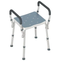 HOMCOM Tabouret de douche pour personnes âgées et handicapées avec accoudoirs, hauteur réglable, patins antidérapants, bleu(m-1)
