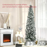 HOMCOM Albero di Natale Innevato in PP Verde con 492 Rami Ignifughi e Base in Acciaio Inox, Ø60x180 cm(m-4)