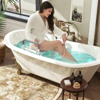 HOMCOM Tabouret de douche pour personnes âgées et handicapées avec accoudoirs, hauteur réglable, patins antidérapants, bleu(m-9)