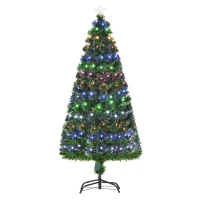 HOMCOM 5FT Pre-Lit Artificial Christmas Tree w/ Lights Star Topper Metal Base Home Seasonal Decoration(m-1)