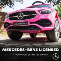 AIYAPLAY 3 in 1 Licensed Benz Ride on Push Car with Handle, Canopy, Guardrails, Horn, Music, Storage for 12-36 Months, Pink(m-5)