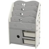 AIYAPLAY Kinderschrank, 4 Regalböden, 2 Aufbewahrungsboxen, HDPE, 67x29x98cm, Hellgrau(m-11)