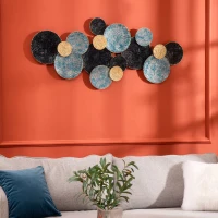 HOMCOM 3D-Wanddekoration mit Kreisen 121 cm x 4 cm x 53 cm Metall Blau + Schwarz(m-10)