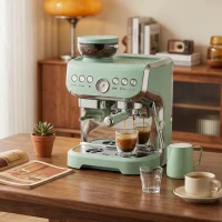 HOMCOM 15 Bar Coffee Machine, with Adjustable Grind, Steamer and Accessories - Light Green(m-9)