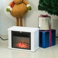 HOMCOM Șemineu Electric de Podea cu Efect de Flacără, Putere Reglabilă 600/1200W, Acoperire 10-15m², Alb(m-10)