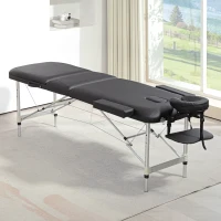 HOMCOM Lettino da Massaggio Pieghevole ad Altezza Regolabile, in Alluminio e Plastica, 215x81x61-84 cm, Nero(m-10)