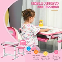 HOMCOM Banco Scuola per Bambini 6-12 Anni con Sedia e Altezza Regolabile, Piano Inclinabile, 66x47x52-77 cm, Rosa(m-3)