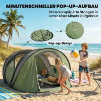 Outsunny Pop Up Zelt 4 Personen Tunnelzelt mit Schlafzimmer 2 Türen 2 Mesh-Fenstern Abnehmbarer Überzug Bodenplane, wasserdicht(m-4)