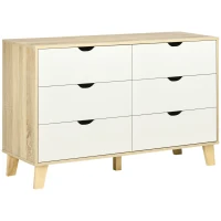 HOMCOM Commode 6 tiroirs style scandinave, meuble de rangement - dim. 120l x 40P x 76H cm, chêne et beige(m-1)