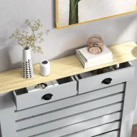HOMCOM Copritermosifone in MDF a Doghe, Copricalorifero a Griglia con 2 Cassetti, 111x19x95.5 cm, Grigio(m-8)