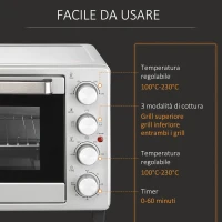 HOMCOM Fornetto Elettrico da 32L Regolazione Temperatura e Timer, 3 Modalità di Cottura e Accessori, Argento(m-7)